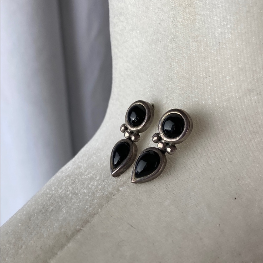 Elegant Black and Silver Teardrop Earrings
